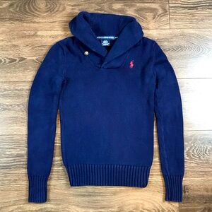 Ralph Lauren Sports Boys Navy Blue Preppy Style High Neck Knitted Sweater Sz XS